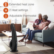 Lasko Ceramic Electric Tower Heater, 1500W, Oscillating, Remote Control, Black