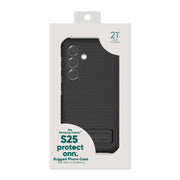 onn. WIA25B36010084 Rugged Phone Case with Built-In Kickstand for Samsung Galaxy S25 - Black