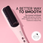 L'ange Hair SteamSmooth Steam Smoothing Comb, Coconut Oil Infused Ceramic Bristles, Ionic Frizz Control, Adjustable Heat, Pink