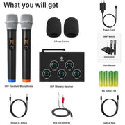 Rybozen Portable Karaoke Microphone Mixer System w/Dual UHF Wireless Microphones, Black