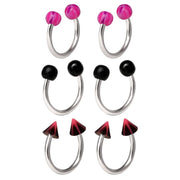 Body Jewelry 18 Gauge Multi-Color Stainless Steel Horseshoe Cartilage Set, 6 Pack