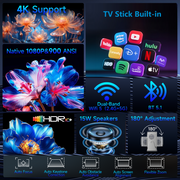 Magcubic Mini Projector, Smart Portable with 4K Support, Built-In TV Stick, 900 ANSI Lumens, Auto Focus, Obstacle Avoidance, Voice Control, Dual 15W Dolby Audio Speakers, HY350GT