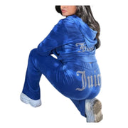 VoyageMartZenithTrend Womens Casual Tracksuit Two Piece Set, Zip-Up Hooded Jacket, Flare Pants, Soft Velour Lounge Outfit, Light Blue