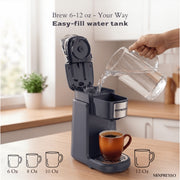 Mixpresso Single Cup Coffee Brewer, 800W Quick Brew, One Touch Function, 12oz Capacity, Dark Grey, K4DGR00