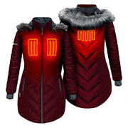 ActionHeat AHLPJKT-5V-WW-L 5V Heated Long Puffer Jacket with Hood for Ladies - Wine - L