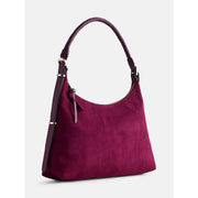 Scenario Women's Top Zipper Shoulder Bag, Merlot Wine, Faux Suede Finish, Adjustable Shoulder Strap