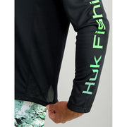 HUK Pursuit Vented Long Sleeve Hoodie Fishing Shirt with Hood, Ocean Blue Heather, Large, H1200525