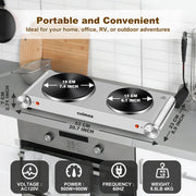 Cusimax Electric Hot Plate Double Burner, 1800W, Stainless Steel, Cast Iron Cooktop, Silver, CMHP-B201S