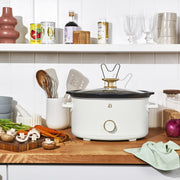 Beautiful 8 Qt Manual Slow Cooker, Removable Ceramic Pot, 3 Heat Settings, Steel Lid Holder, White Icing, 19973