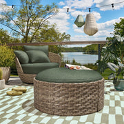 Beautiful Wicker Reversible-Top Outdoor Ottoman and Coffee Table with Cover by Drew Barrymore, Brown/Thyme