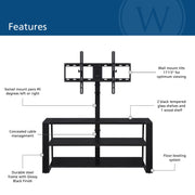 Whalen Zane 3-in-1 TV Stand with Swivel and Wall Mount, Glossy Black Finish, Fits TVs up to 70 in, XL-46