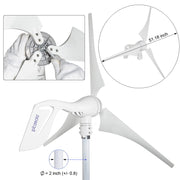 Pikasola 400W 12V Wind Turbine Generator with 5 Nylon Fiber Blades, 30A Hybrid Charge Controller Compatible with 500W Solar Panel