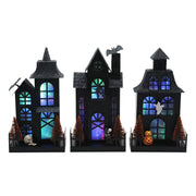 Pre-Lit Metal Halloween Houses, Set of 3