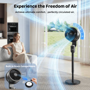 TASKBAY Pedestal Fan, Quiet 12-Inch Air Circulator, 120+90 Omni-Directional Oscillation, Height Adjustable 35.8-42.5 in, Mechanical Knob Control, Black, PF006