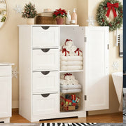 Ktaxon Wooden Bathroom Floor Side Storage Organizer Cabinet With 4 Drawers, 1 Cupboard & 2-Shelves MDF, White
