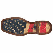 Durango Rebel Patriotic Pull-On Western Boots, Distressed Full-Grain Leather, Square Toe, Brown with American Flag, Men's Size 14, DB5554