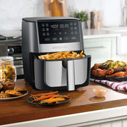 The SteelStone Group GAF826 Gourmia 8-Quart Digital Air Fryer with 12 Functions and Guided Cooking, Stainless Steel, Black