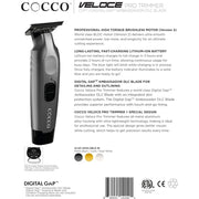 Cocco Veloce Pro Hair Trimmer, Digital Gap Ambassador DLC Blade, High-Torque Brushless BLDC Motor, All-Metal Aluminum Alloy, Lithium-Ion Battery, Matte Grey
