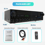 Starklok 1200W Surround Stereo Receiver, Bluetooth 5.3, 5.1 Channel, Optical and Coaxial Inputs, Black