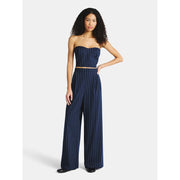 No Boundaries Sweetheart Neck Strapless Tube Top and Wide Leg Pants Set, Dark Navy, XS