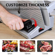 Valley Sportsman Electric Food Slicer, 7.5 Inch Stainless Steel Blade, 180W Motor, Adjustable Thickness 0-15mm, Aluminum Body, Silver, 1A-FS222