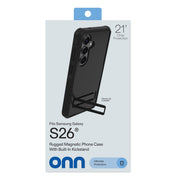 Onn Magnetic Compatible Rugged Phone Case with Kickstand for Samsung Galaxy S26, Black