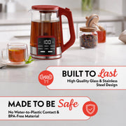 Gourmia Electric Kettle, 1.7L Capacity, 6 One-Touch Presets, Digital LED Display, Removable Tea Infuser, Keep Warm Function, Red, GDK2365R