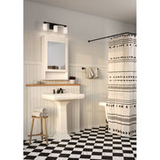 Progress Lighting Avec Zachary Collection 3-Light Matte Black Vanity Light with White Frosted Glass Shades, Dimmable, A300001-009
