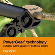 Fiskars 1077513 PowerGear Titanium Compound-Action Bypass Lopper, 15 in, Black and Orange