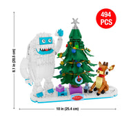 Brickcraft Rudolph The Red-Nosed Reindeer Bumble and Rudolph Christmas Tree Building Bricks Set, 494 Pieces, Holiday Collectible Display