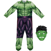 5 Pc B Muscle Hulk Halloween Costume, Complete 5-Piece Set, Vibrant Green, Muscle Padding Design