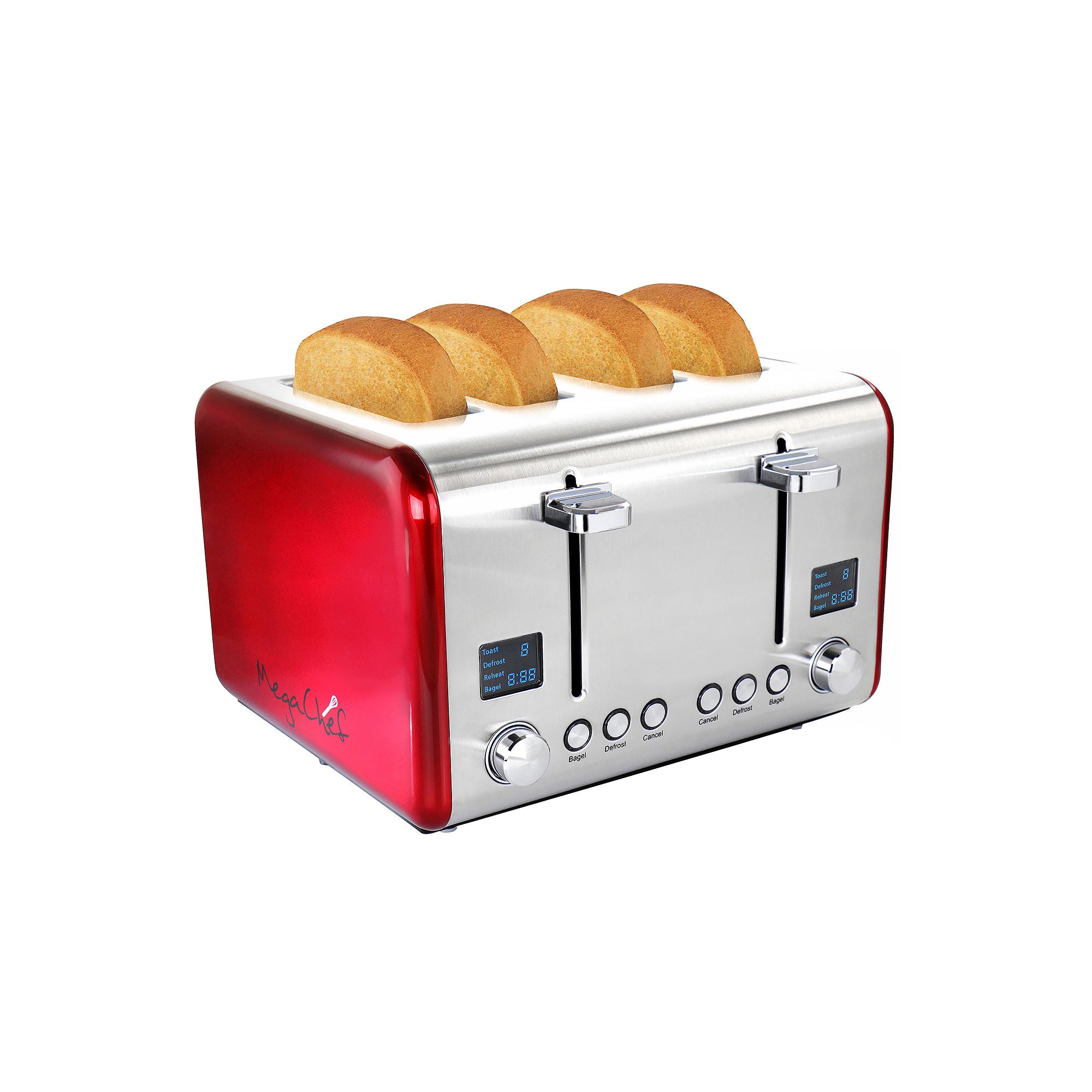 Vips Toaster MegaChef 4 Slice Stainless Steel Toaster - Red – VIPOutlet