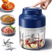 Fazipu Electric Garlic Chopper Mini, 320 ml Capacity, 6 Stainless Steel Blades, Cordless Rechargeable Food Processor, Blue, tunmei073