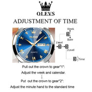 OLEVS 99M-31 Men's Dress Watch, 9931 Series, Two Tone Gold Plated Stainless Steel, Lozenge-Shaped Blue Dial with Roman Numerals, Luminous Hands, Date Display, 41mm, Waterproof 30M