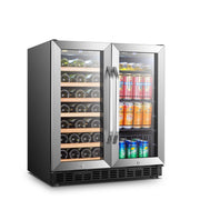 Lanbo Under Counter Dual Zone Wine Refrigerator and Beverage Cooler, 31 Bottle Capacity, 76 Can Capacity, Stainless Steel, 30 Inch Width, LW3370B
