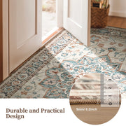 Gianna 9x12 FT Polyester Area Rug, Low-Pile, Machine Washable, Non-Slip Backing, Durable Edge Binding, Vintage Style, Blue
