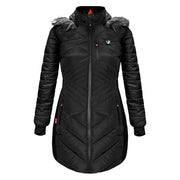 ActionHeat AH-LPJKT-5V-W-B-XS 5V Heated Long Puffer Jacket with Hood for Ladies, Black Small