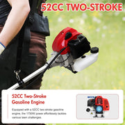 BAOKALER Gasoline Grass String Trimmer, 52cc Two-Stroke Engine, Adjustable Straight Shaft, Ergonomic Handle, 4 Detachable Heads, 1.25L Fuel Tank