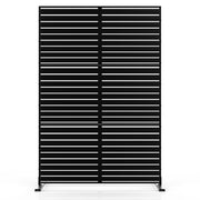 MTART Metal Outdoor Privacy Screen, 72 in H x 47.2 in W, Rustproof Powder-Coated Steel, Extra Wide Freestanding Louvered Fence Panel with Stand for Patio Balcony or AC Unit Concealment