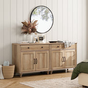 Wampat Buffet Cabinet with 4 Doors and 2 Drawers, Large Coffee Bar Table, Wood Kitchen Storage Cabinet, Modern Farmhouse Sideboard Credenza, Brown Oak, W01F3096C-WMS
