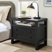 Better Homes & Gardens Ezra 2-Drawer Nightstand with USB Ports and Open Shelf, Rich Black Finish, Wood Composite, 17.99 in x 30.98 in x 25.98 in, 447318