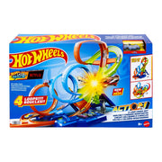 Mattel HXT06 Hot Wheels Action 4-Loop Crash Out Track Set with Motorized Booster & 1:64 Scale Toy Car