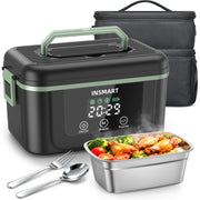 INSMART Cordless Electric Heated Lunch Box, 1.5L Capacity, 4D Surround Heating, Rechargeable Battery, Black Green