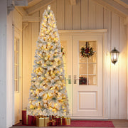 Firstness 7.5ft Pre-Lit Snow Flocked Artificial Pencil Christmas Tree with 400 Multicolor LED Lights, Hinged Branches, Sturdy Metal Stand