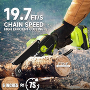 Pulituo 6-Inch Cordless Mini Chainsaw, Brushless Handheld Electric Saw with 2 Batteries, Portable for Cutting Wood, Trimming Trees, Gardening, Yard Work