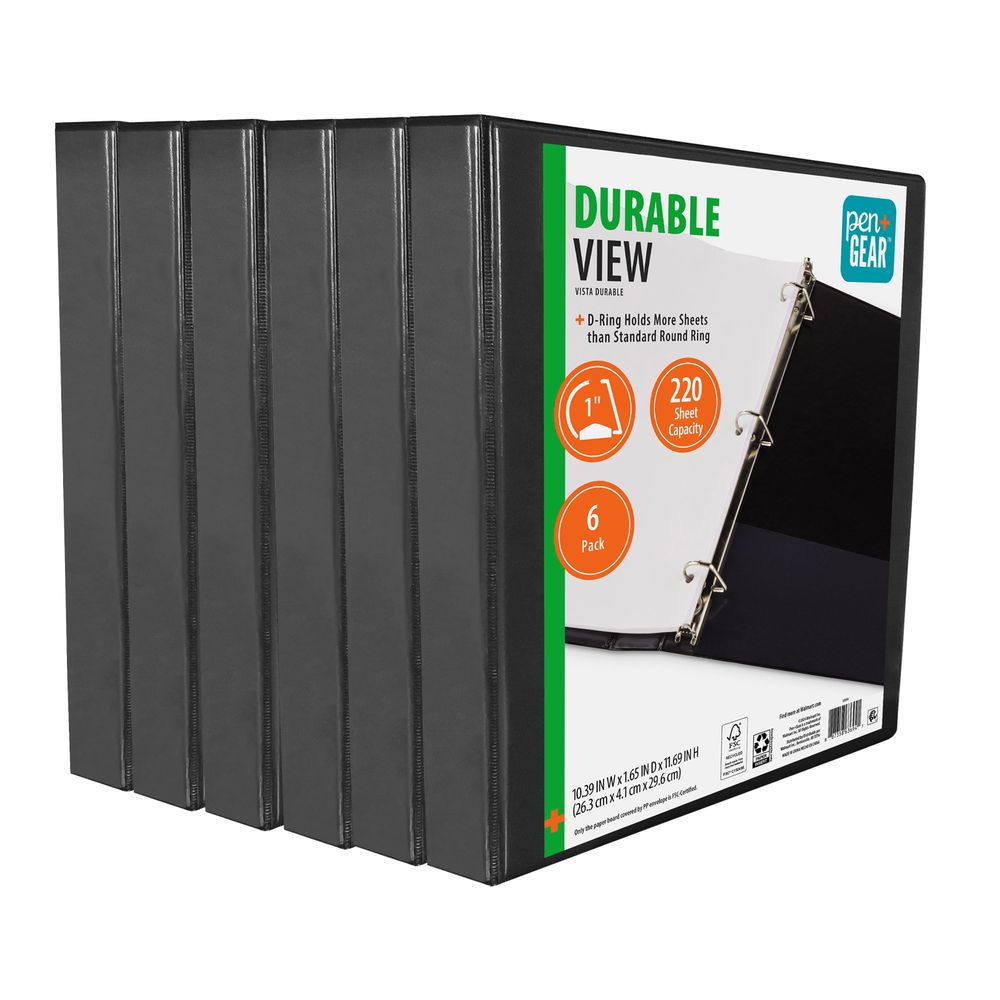 Pen & Gear Durable 1-Inch Binder with Slanted D-Rings, Black, Pack of ...