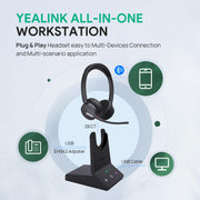 Yealink WH64 Mono Teams Wireless Headset, DECT & Bluetooth Dual-Mode, Noise-Cancelling Microphones, 606 Ft Range, On-Ear, Black