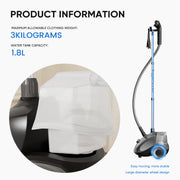 Edx Standing Garment Steamer, 1500W Powerful Heating, 1.8L Removable Water Tank, Adjustable Telescopic Hose, Automatic Safety Shut-Off, Gray