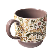 Better Homes & Gardens Edith Vine Stoneware Coffee Mug Set, Vintage Floral Design, 14 oz, 5-Piece with Metal Storage Rack