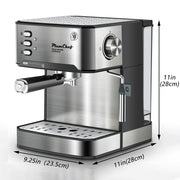 Plum Chef Semi-Automatic Espresso Machine, 20 Bar Italian Pump, Stainless Steel, Milk Frother Steam Wand, 54oz Water Tank